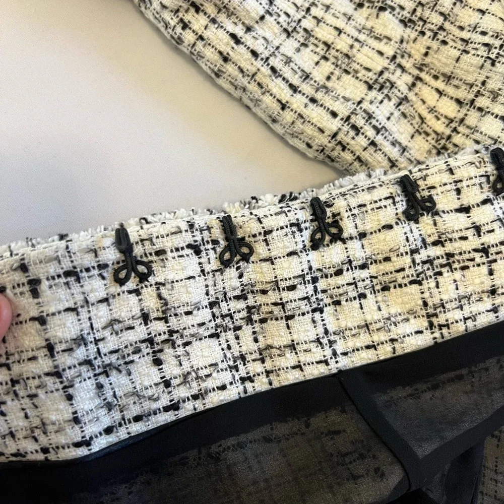 White House Black Market white black tweed v-neck blazer 00